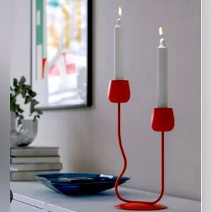 IKEA SILVERPARON Candlestick Tealight Holder Bright Red 11" NWT